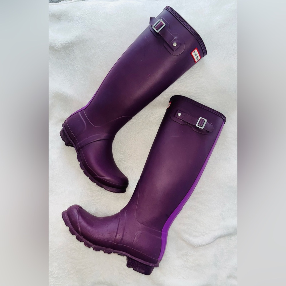 HUNTER Wellington Original Stripe Tall Rain Boots sz 8